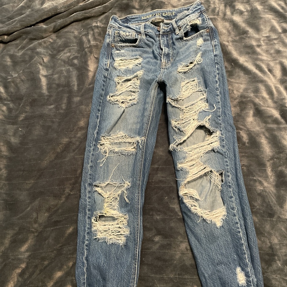 American Eagle Outfitters Ripped Blue Boyfriend Jeans